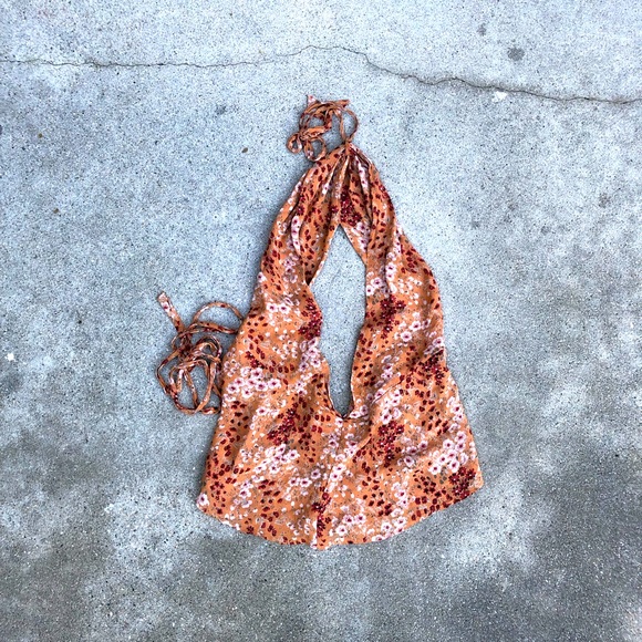 Reformation Orange Floral halter top backless - size 6 - Picture 3 of 3
